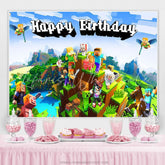 Lofaris Cartoon Game World Character Happy Birthday Backdrop